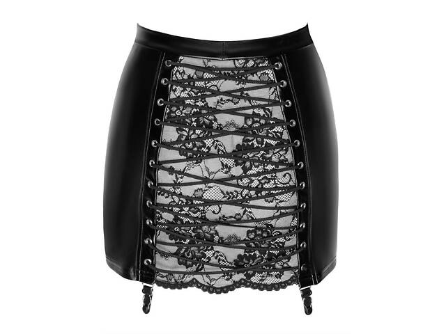 Спідниця Noir Handmade F341 Powerwetlook and lace skirt Чорний S (SX2130) - Фото 8