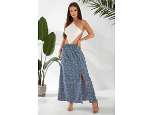 Юбка софт с цветочным принтом, цвет синий, 257R11