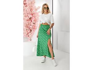 Юбка софт с цветочным принтом, цвет зеленый, 257R11