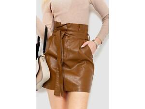 Юбка из экокожи короткая, цвет коричневый, 186R6631