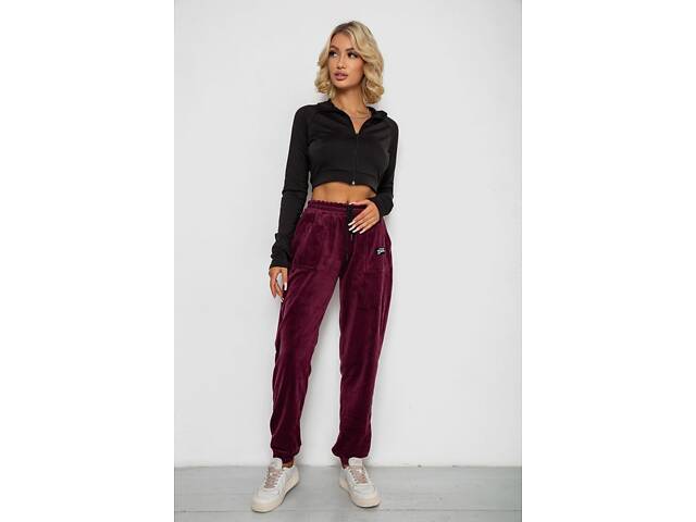 Спортивні штани велюрові жіночі, колір бордовий, 238R58649-1 - Фото 2