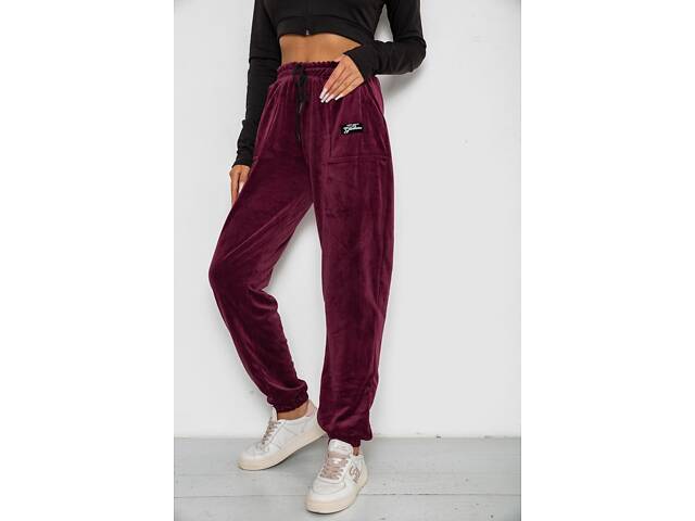 Спортивні штани велюрові жіночі, колір бордовий, 238R58649-1 - Фото 3