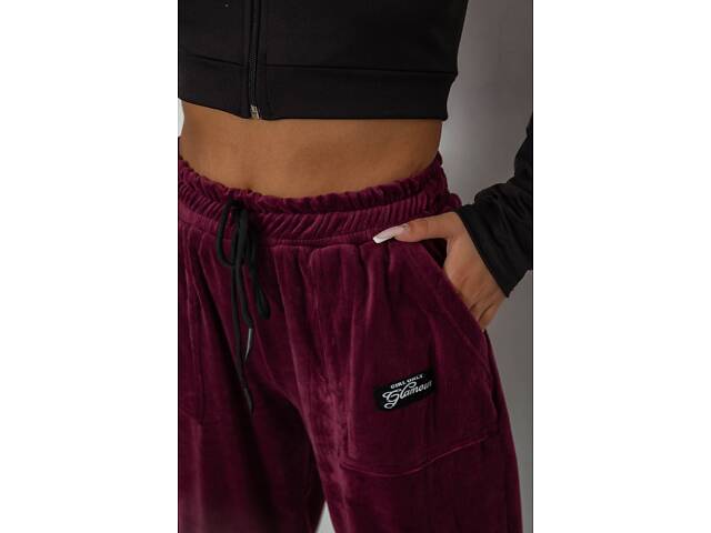 Спортивні штани велюрові жіночі, колір бордовий, 238R58649-1 - Фото 5
