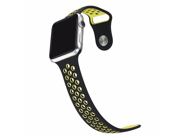 Спортивний ремінець з перфорацією Primo для годинника Apple Watch 42mm / 44mm / 45mm розмір L - Black&Yellow - Фото 5