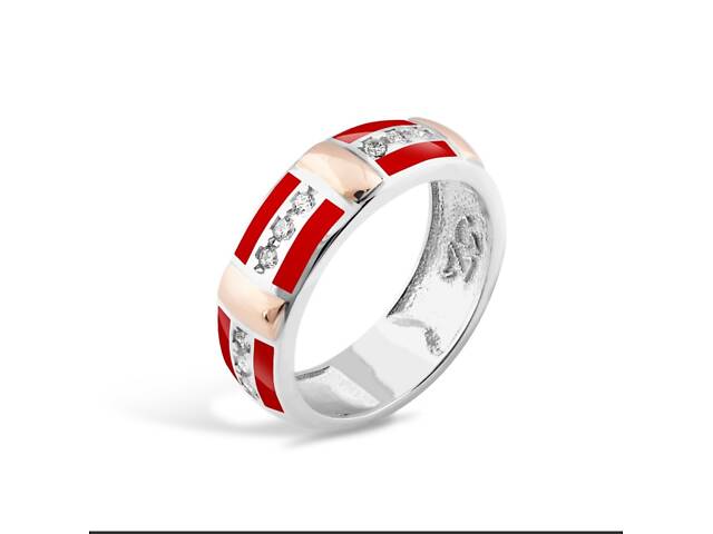 Серебряное кольцо с золотом, фианитами и красной эмалью размер 17; 18.5; 19. - Фото 9