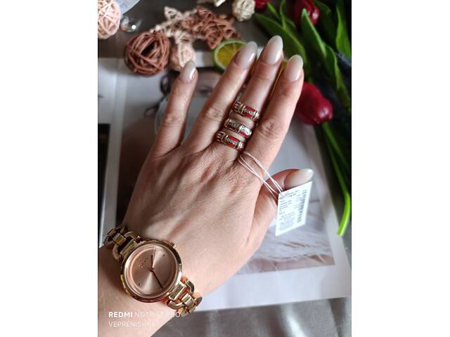 Серебряное кольцо с золотом, фианитами и красной эмалью размер 17; 18.5; 19. - Фото 7