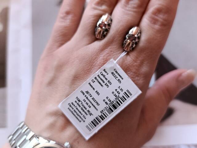 Серебряные серьги с золотом, фианитами и красной эмалью. - Фото 5