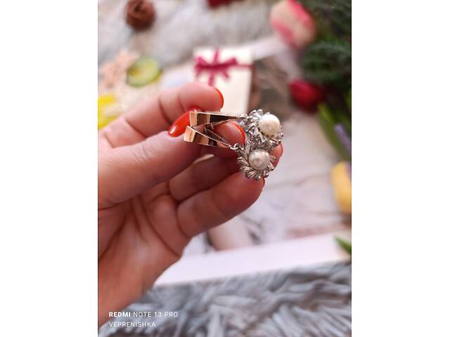 Срібні сережки з золотом і перлинами - Фото 8