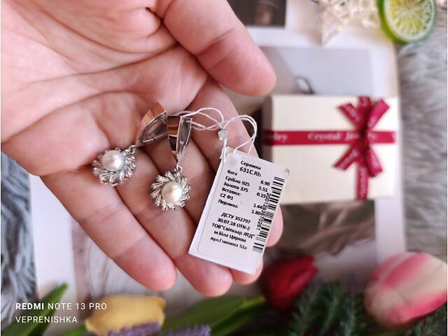 Срібні сережки з золотом і перлинами - Фото 9