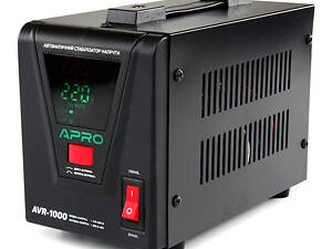 Стабилизатор напряжения релейный APRO AVR-1000 : 800 Вт, релейный, Led-дисплей, вес 2.6 кг