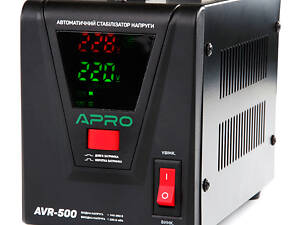 Стабилизатор напряжения релейный APRO AVR-500 : 400 Вт, релейный, Led-дисплей, вес 2.15 кг