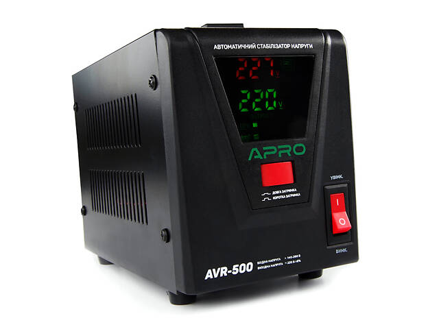 Стабилизатор напряжения релейный APRO AVR-500 : 400 Вт, релейный, Led-дисплей, вес 2.15 кг - Фото 5