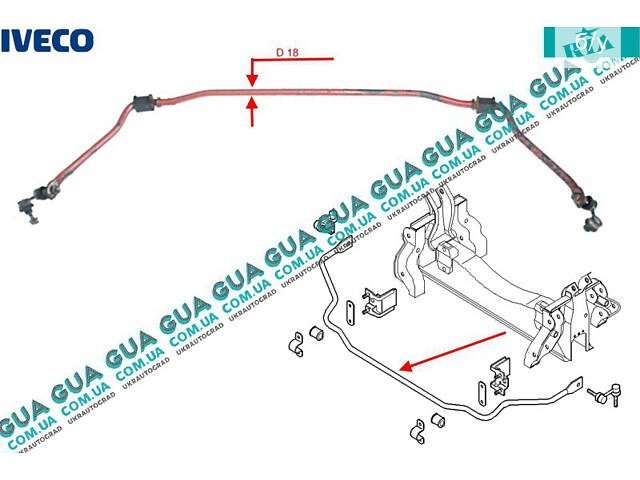 Стабілізатор передній однокатковий D18 500381091 Iveco/ІВЕКО DAILY III 1999-2006/ДЕЙЛІ Е3 99-06, Iveco/ІВЕКО DAILY