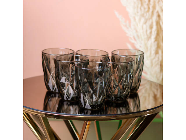 Склянка для напоїв фігурна гранована з товстого скла набір 6 шт Сірий - Фото 1