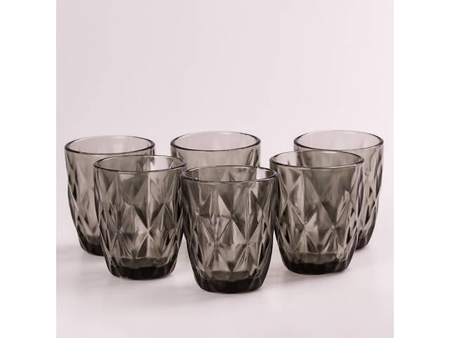 Склянка для напоїв фігурна гранована з товстого скла набір 6 шт Сірий - Фото 3