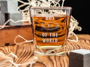 Склянка для віскі 'Bos №1 of the world', англійська, Дерев'яна подарункова коробка, 300 мл