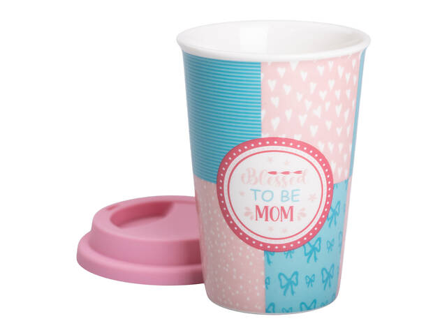 Стакан фарфоровый 420 мл с силиконовой крышкой Blessed to be mom RX-N240288BM - Фото 3