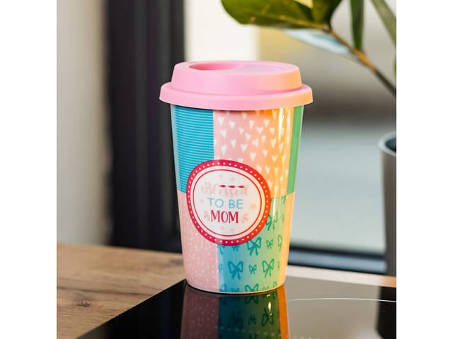 Стакан фарфоровый 420 мл с силиконовой крышкой Blessed to be mom RX-N240288BM - Фото 5
