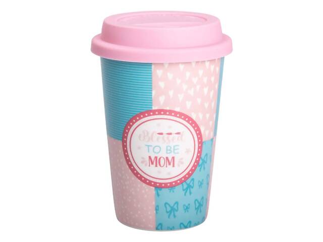 Стакан фарфоровый 420 мл с силиконовой крышкой Blessed to be mom RX-N240288BM - Фото 1