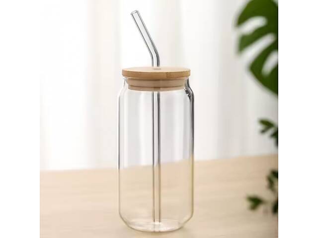 Склянка з трубочкою та бамбуковою кришкою Minimalism, 530 мл - Фото 1