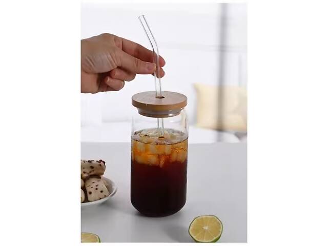 Склянка з трубочкою та бамбуковою кришкою Minimalism, 530 мл - Фото 3