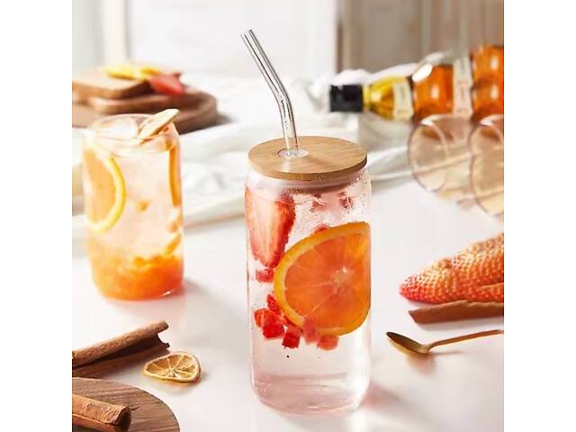 Склянка з трубочкою та бамбуковою кришкою Minimalism, 530 мл - Фото 5