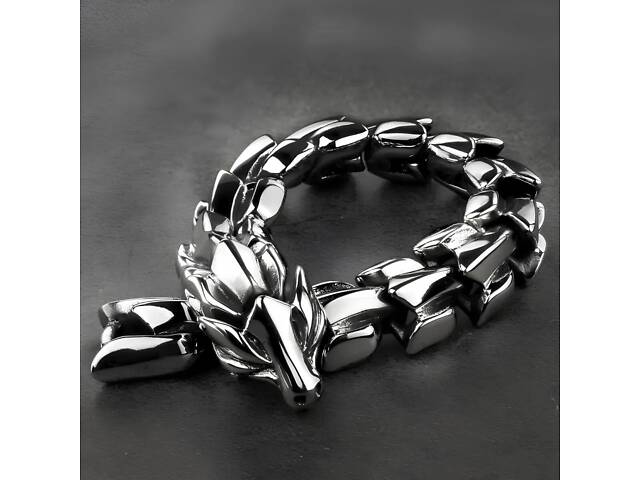 Стальной мужской браслет в виде дракона RESTEQ — серебристый браслет Дракон, длина 19 см, 95 г - Фото 1