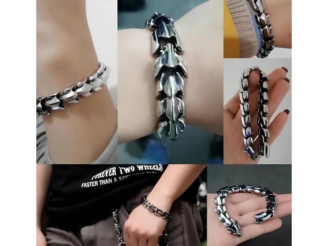 Стальной мужской браслет в виде дракона RESTEQ — серебристый браслет Дракон, длина 19 см, 95 г - Фото 8