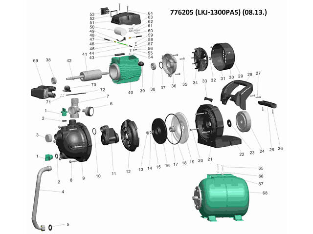 Станция 1.3кВт Hmax 48м Qmax 80л/мин (самовсасывающий насос) 24л LEO (776205) - Фото 4