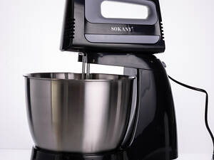Стационарный миксер Sokany CX-6622 с чашей 3.5 л, 400 Вт, 5 скоростей, 2 насадкиЧерный