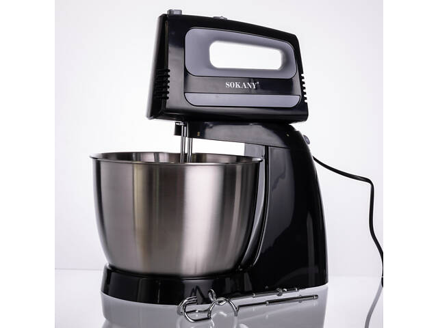 Стаціонарний міксер Sokany CX-6622 з чашею 3,5 л, 400 Вт, 5 швидкостей, 2 насадки Чорний - Фото 1