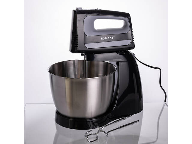 Стаціонарний міксер Sokany CX-6622 з чашею 3,5 л, 400 Вт, 5 швидкостей, 2 насадки Чорний - Фото 5