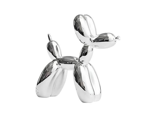 Статуетка декоративна Собачка з кульки RESTEQ срібляста — фігурка для інтер'єру Balloon Dog у стилі Джеффа Кунса, 10×10×4 см - Фото 1