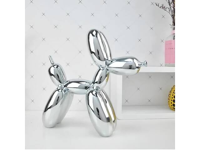 Статуетка декоративна Собачка з кульки RESTEQ срібляста — фігурка для інтер'єру Balloon Dog у стилі Джеффа Кунса, 10×10×4 см - Фото 3