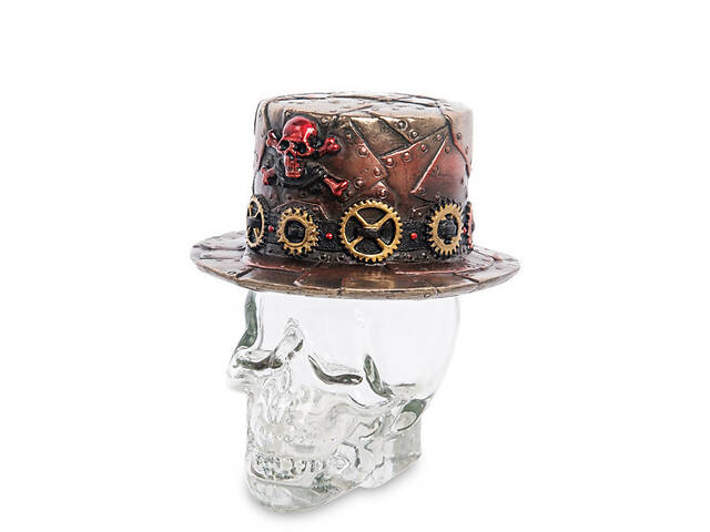 Статуетка-флакон Капелюх у стилі Стімпанк на скляному черепі Veronese AL46558 - Фото 1