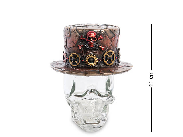 Статуетка-флакон Капелюх у стилі Стімпанк на скляному черепі Veronese AL46558 - Фото 2
