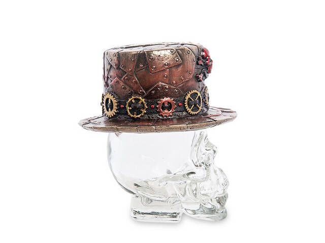 Статуетка-флакон Капелюх у стилі Стімпанк на скляному черепі Veronese AL46558 - Фото 4