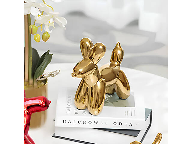 Статуетка Собачка з кульки RESTEQ - золота фігурка в стилі Jeff Koons Balloon Dog, інтер'єрний декор 10×10×4 см - Фото 4
