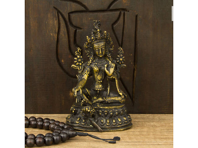 Статуя Kailash Зеленая Тара Бронза Оксид 10.2 см Ручная работа (26325) - Фото 5