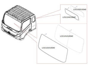 Скло лобове FOTON 1078, 1088, 1108, 1128 (S120), ВАЛДАЙ NEXT (в-во FOTON) L1521010100A0