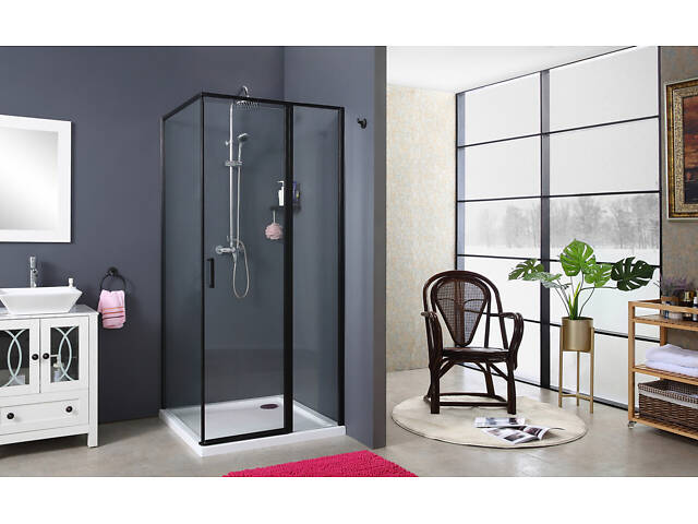 Скляна душова кабіна AVKO Glass RDR13B, 90х90х190 Black - Фото 5