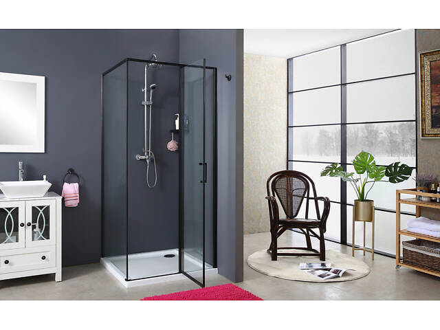 Скляна душова кабіна AVKO Glass RDR13B, 90х90х190 Black - Фото 7