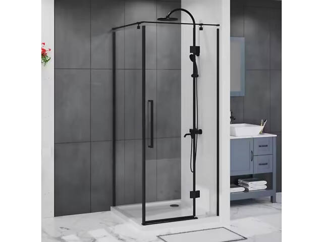 Скляна душова кабіна AVKO Glass S237R, 90х90х190 Black - Фото 3