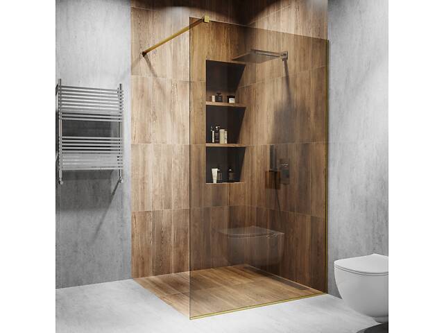 Скляна душова перегородка Alfa-Glass 2000х600мм скло бронза колір фурнітури Gold - Золото поліроване (model-A.99) - Фото 1