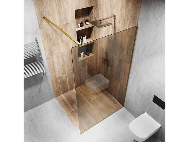 Скляна душова перегородка Alfa-Glass 2000х600мм скло бронза колір фурнітури Gold - Золото поліроване (model-A.99) - Фото 2