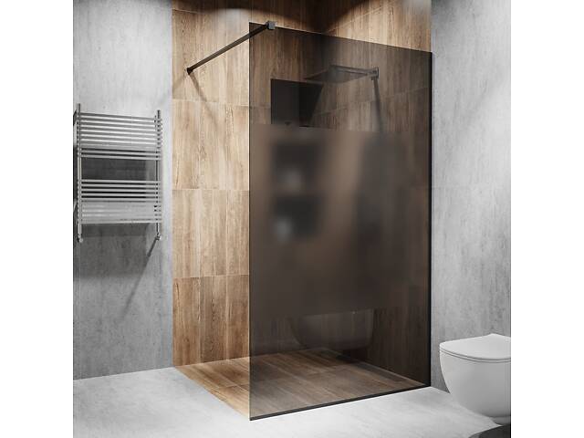 Стеклянная душевая перегородка Alfa-Glass 2000х600мм стекло графит интим зона цвет фурнитуры Black Черная матовая (model - Фото 1