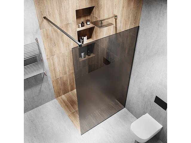 Стеклянная душевая перегородка Alfa-Glass 2000х600мм стекло графит интим зона цвет фурнитуры Black Черная матовая (model - Фото 2