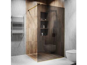 Стеклянная душевая перегородка Alfa-Glass 2000х900мм стекло графит цвет фурнитуры Gold Золото полированное (model-A.109)