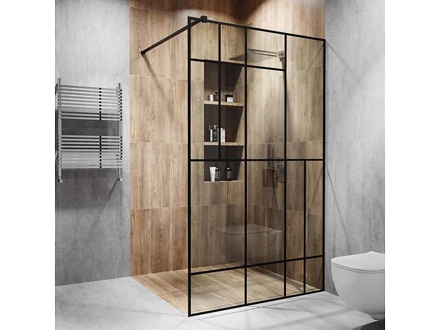 Стеклянная душевая перегородка лофт (LOFT) Alfa-Glass 2000х700мм стекло фурнитура Black - Фото 1