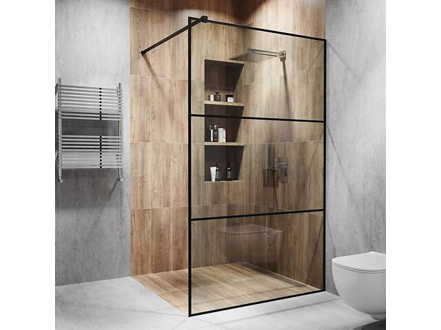 Стеклянная душевая перегородка лофт (LOFT) Alfa-Glass 2000х700мм стекло фурнитура Black - Фото 3